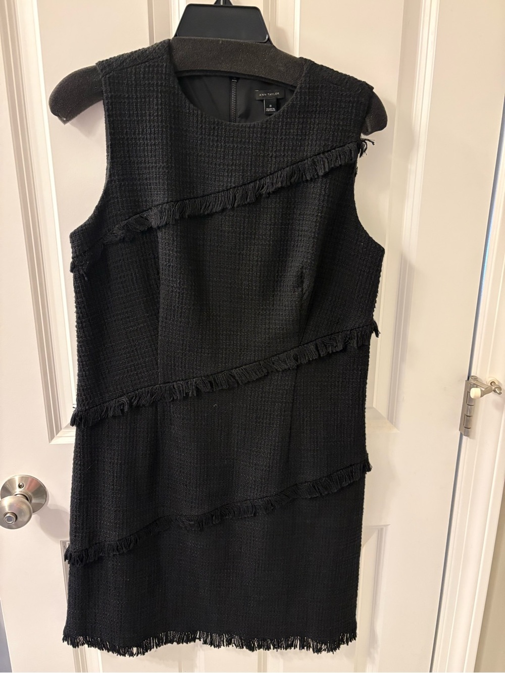 Ann Taylor Black Sleeveless Fringe Sheath Dress